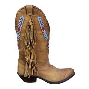Laredo Women’s Tan Leather Fringe Western Cowgirl Boot Size US 9